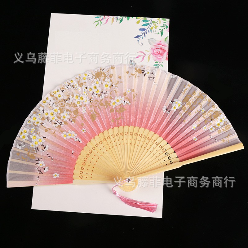 Quạt Cổ Trang xếp cầm tay quà tặng xinh xắn phong cách Trung Quốc vải lụa