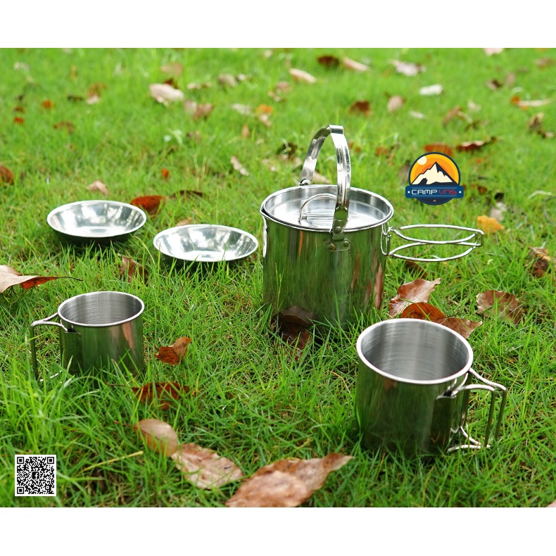 Bộ nồi inox treo 5 món gấp gọn Sola  loại dày du lịch cắm trại dã ngoại