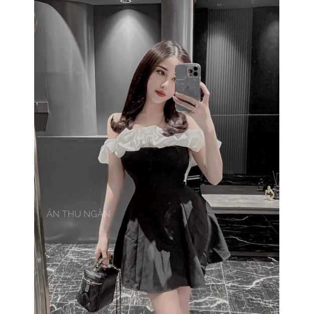 (có mút ) Đầm xòe trễ vai sang chảnh ân thu ngân