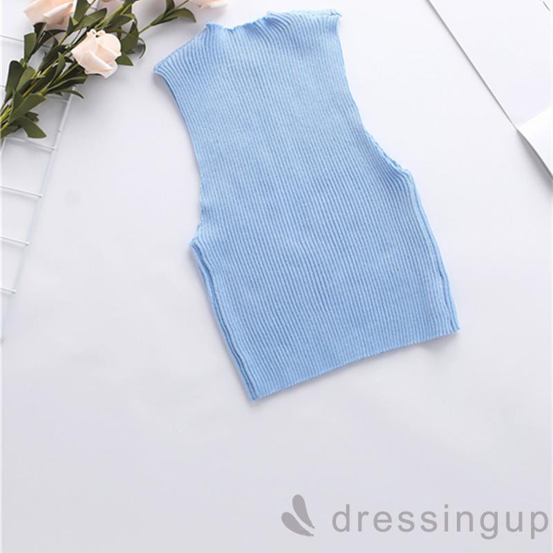 Áo Dệt Kim Sát Nách Cổ Tròn Màu Sắc Đơn Giản Cho Nữ