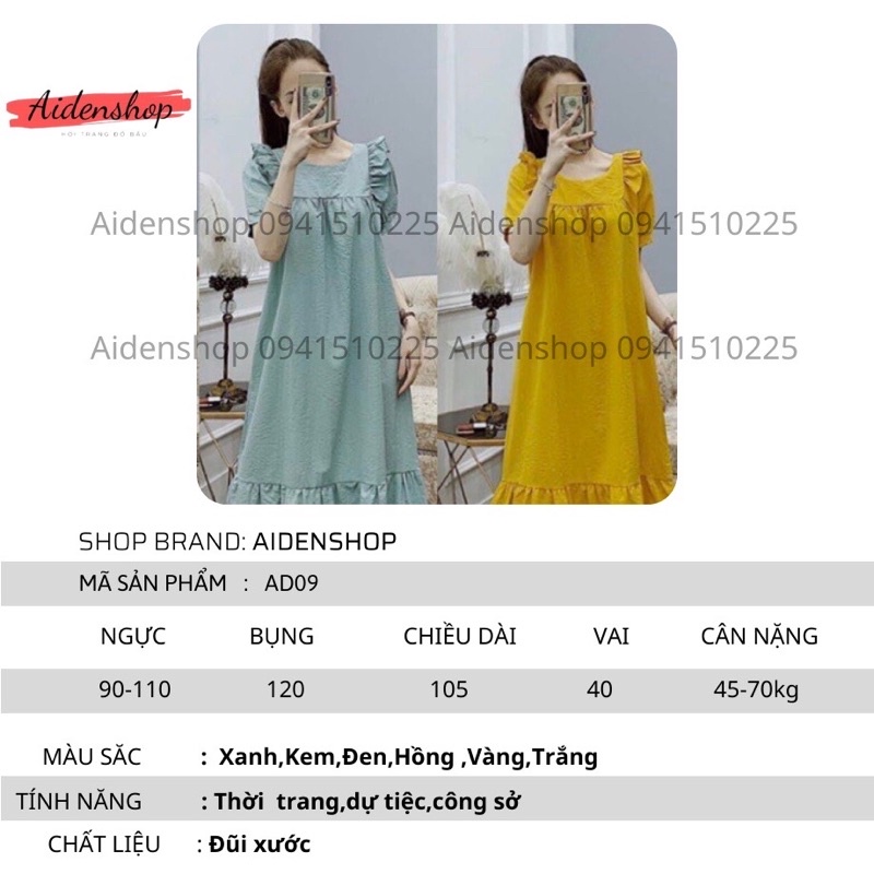 Váy bầu công sở Aidenshop đầm bầu thời trang thiết kế dài mùa hè chất đũi mát