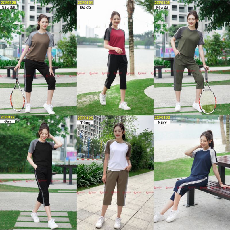 Bộ Thể Thao CARDINA Chất Cotton Quần Lửng Phối Tay