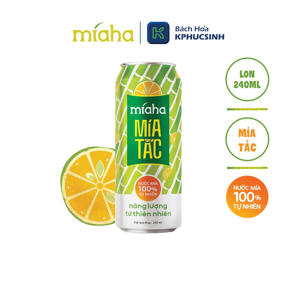 Nước mía tắc tự nhiên míaha dung tích 240ml/lon Kphucsinh