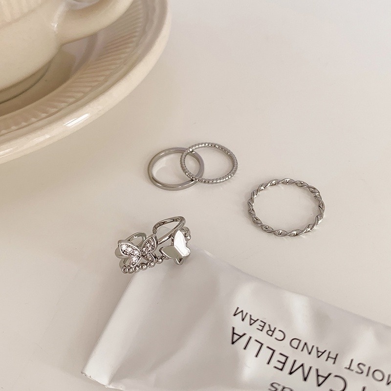 Set 4 Nhẫn Bạc Hình Bướm Dạng Hở Thời Trang Thanh Lịch