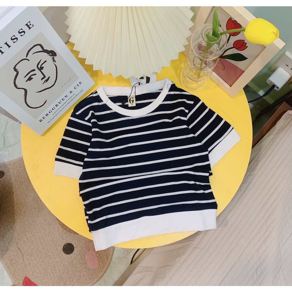 Lyvyshop - (Cotton SG chính phẩm) Áo thun cộc tay bé trai, bé gái (09kg-28kg) mẫu sọc ngang siêu cá tính