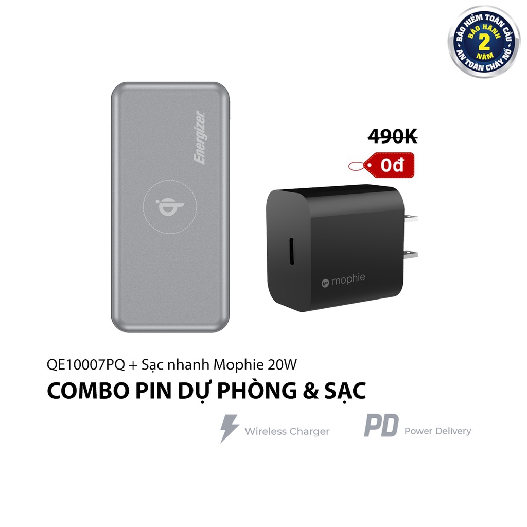 Combo Pin sạc dự phòng Energizer QE10007PQ + Củ Sạc Nhanh Mophie 20W