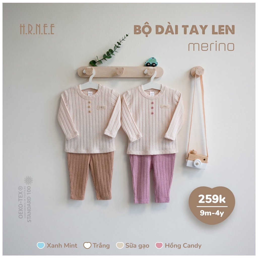 Bộ dài tay len Merino bổ trụ cho bé HRNEE