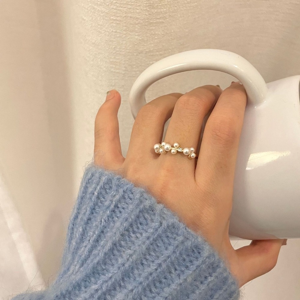 Nhẫn Hai Lớp Đính Ngọc Trai Thiết Kế Đơn Giản Sang Trọng Thời Trang Kiểu Pháp