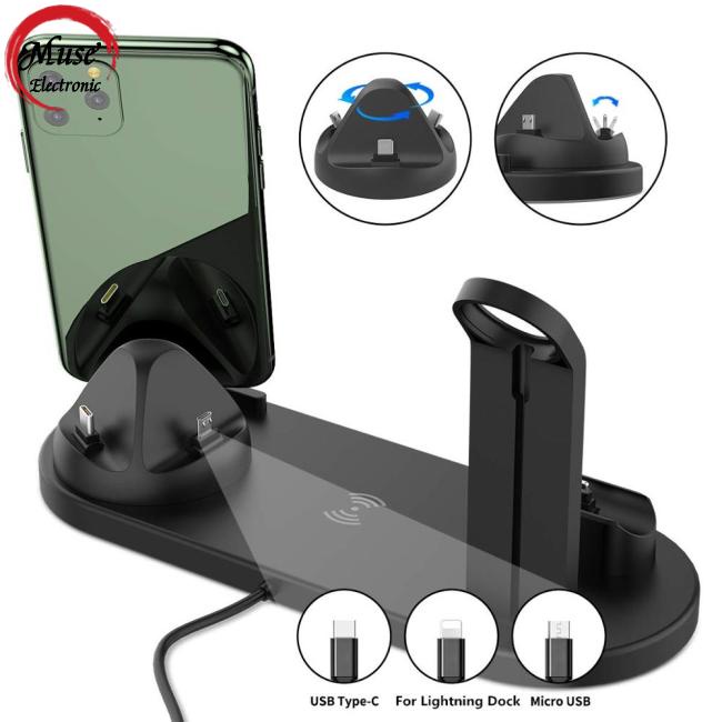 Đế Sạc Nhanh Không Dây 4 Trong 1 10W Cho Apple Watch 5 4 3 Airpods Pro 11