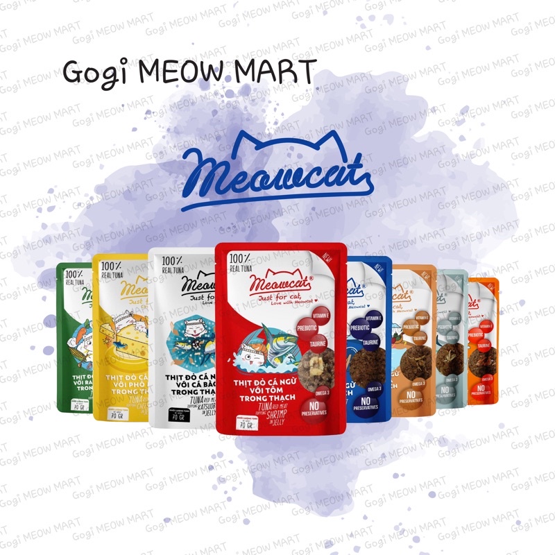 [RẺ VÔ ĐỊCH] Pate MEOWCAT cho Mèo con và Mèo lớn 9 mùi vị dạng túi 70G - Thức ăn dinh dưỡng thú cưng Gogi MEOW MART