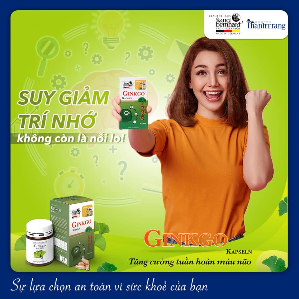 Viên uống Sanct Bernhard Ginkgo Kapseln 2500mg bổ não hỗ trợ cải thiện trí nhớ lọ 60 viên