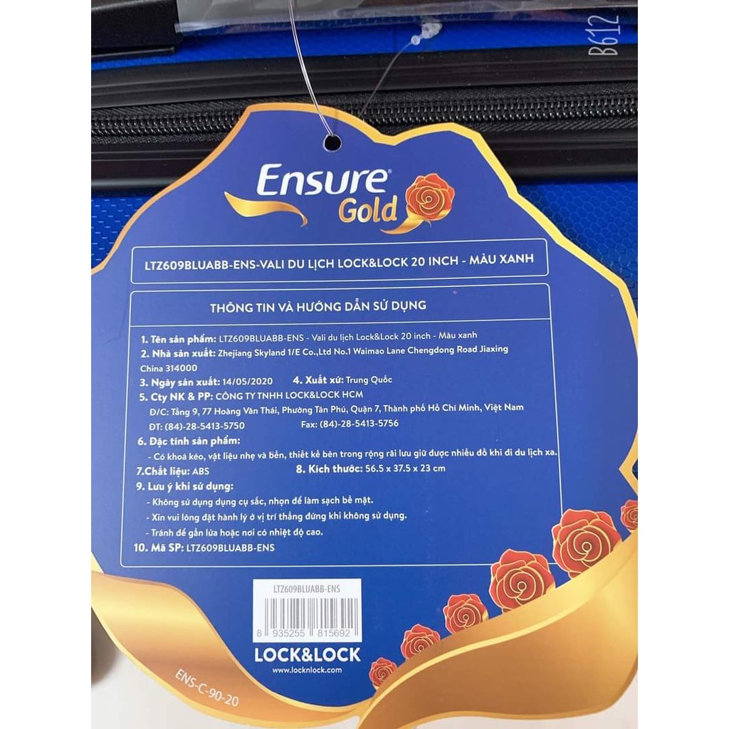 VALI DU LỊCH 20INCH LOCK&LOCK QUÀ TẶNG TỪ SỮA ENSURE GOLD