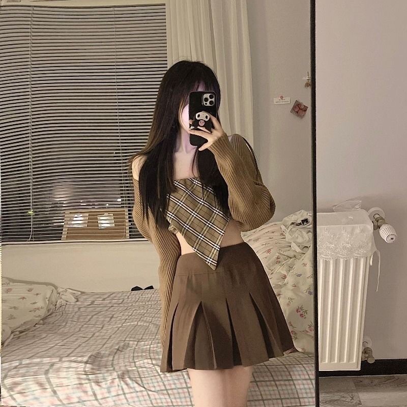 Set Áo Quây + Váy Ulzzang Nâu S2 Thời Trang Nữ 2021