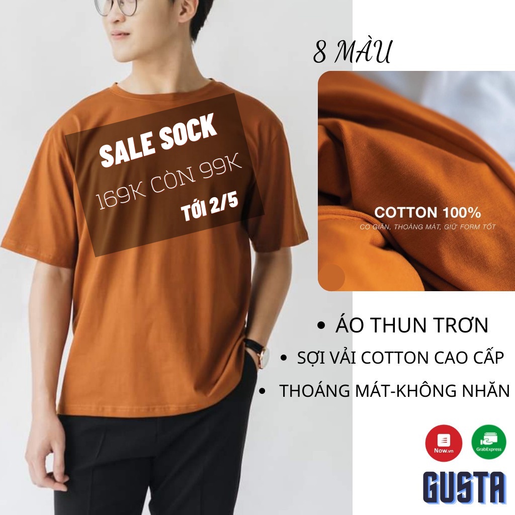 Áo Thun Nam Cổ Tròn Đẹp Trơn Có Màu Đen,...Áo Thun Nam Trơn Cao Cấp ,Thấm Hút Tốt - ATGS - GUSTA