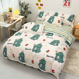Bộ chăn ga gối cotton poly khủng long nhí xanh