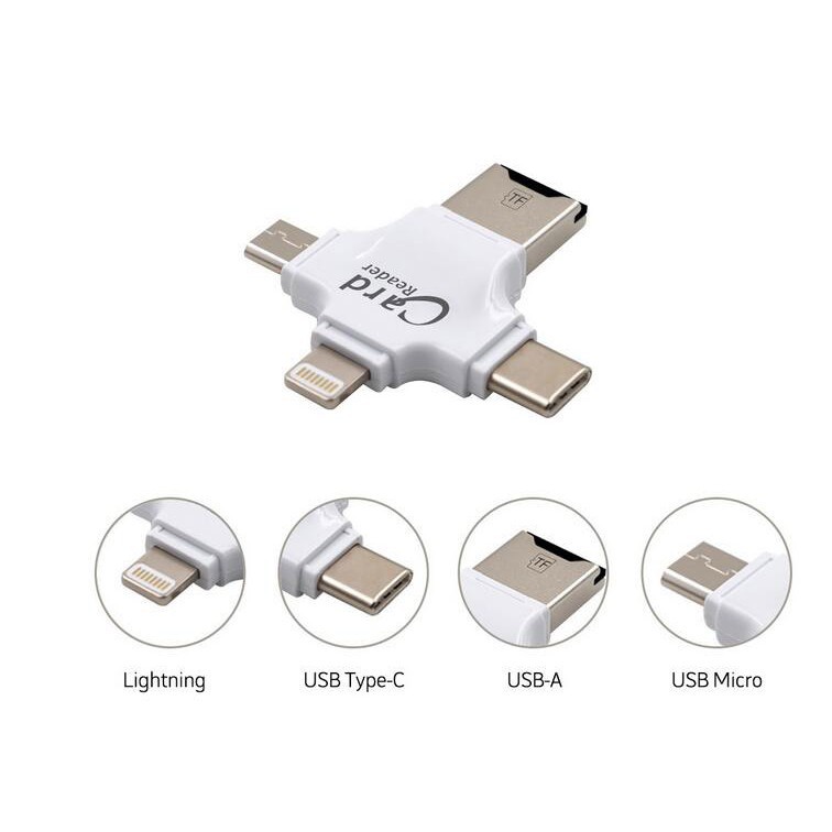 Đầu đọc thẻ 4 trong 1 USB Type-C OTG cho iPhone / Android / PC