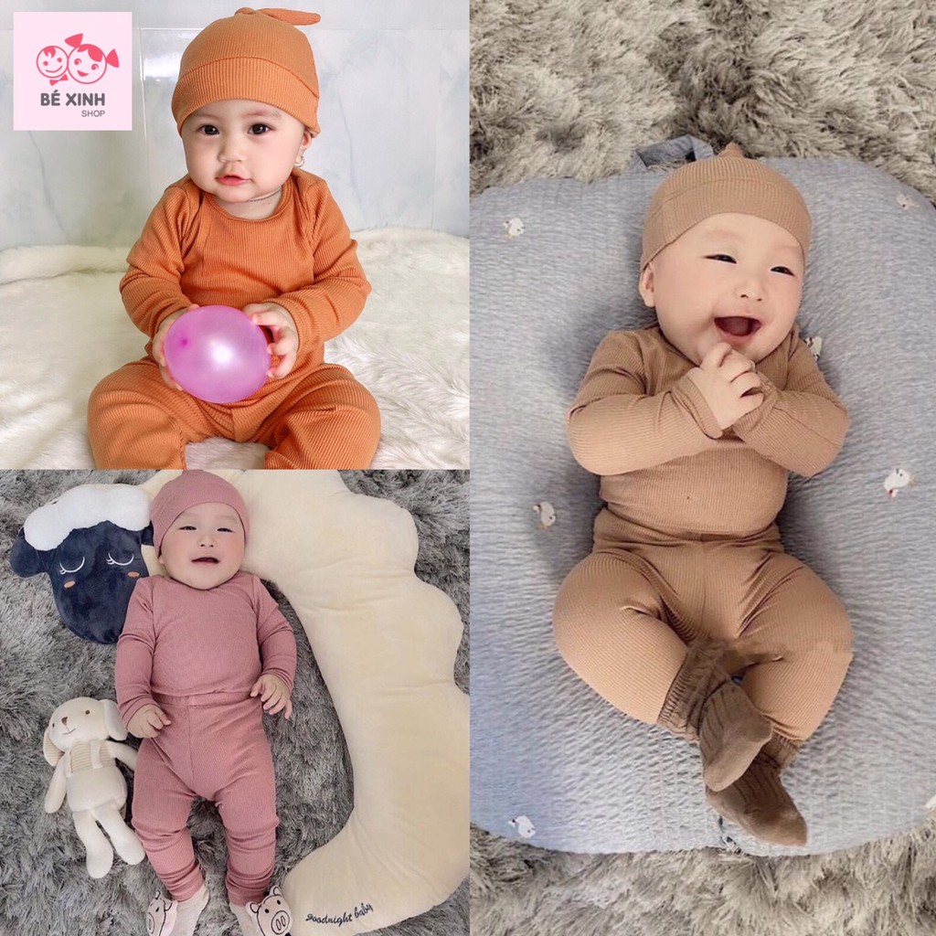 Đồ bộ dài tay len tăm cho bé  bộ thun gân dài bé trai gái minky xuất hàn tặng nón củ tỏi loại tốt xịn xò