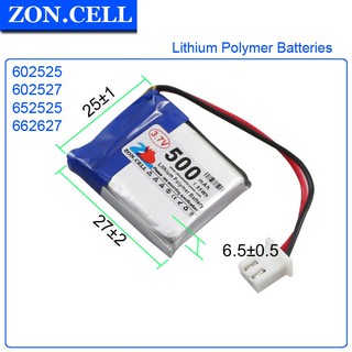 Pin Li-Po ZonCell 3.7V 500mAh 602525 662627 cho đồng hồ thông minh, máy ghi âm, định vị GPS, camera hành trình