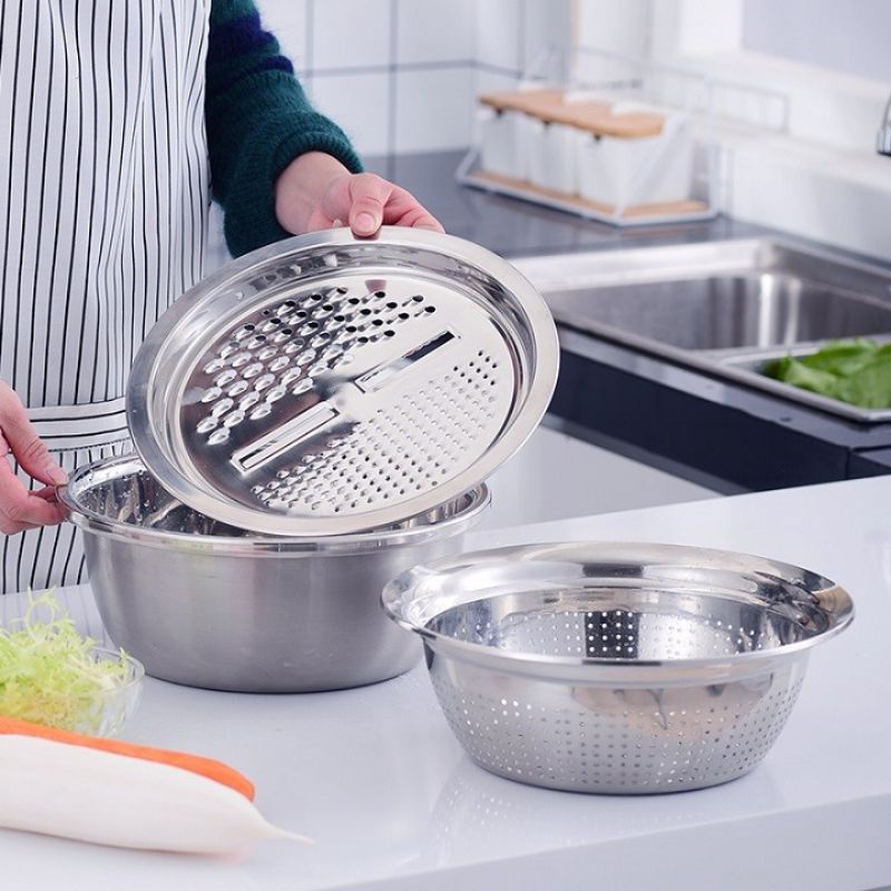 BỘ THAU RỔ BÀO INOX 3 CHI TIẾT - SIZE 26CM