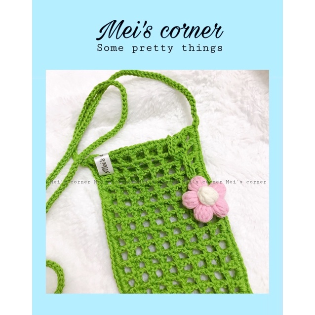 TÚI LƯỚI ĐỰNG ĐIỆN THOẠI LEN MÓC HANDMADE ĐEO CHÉO MÀU SẮC CUTE