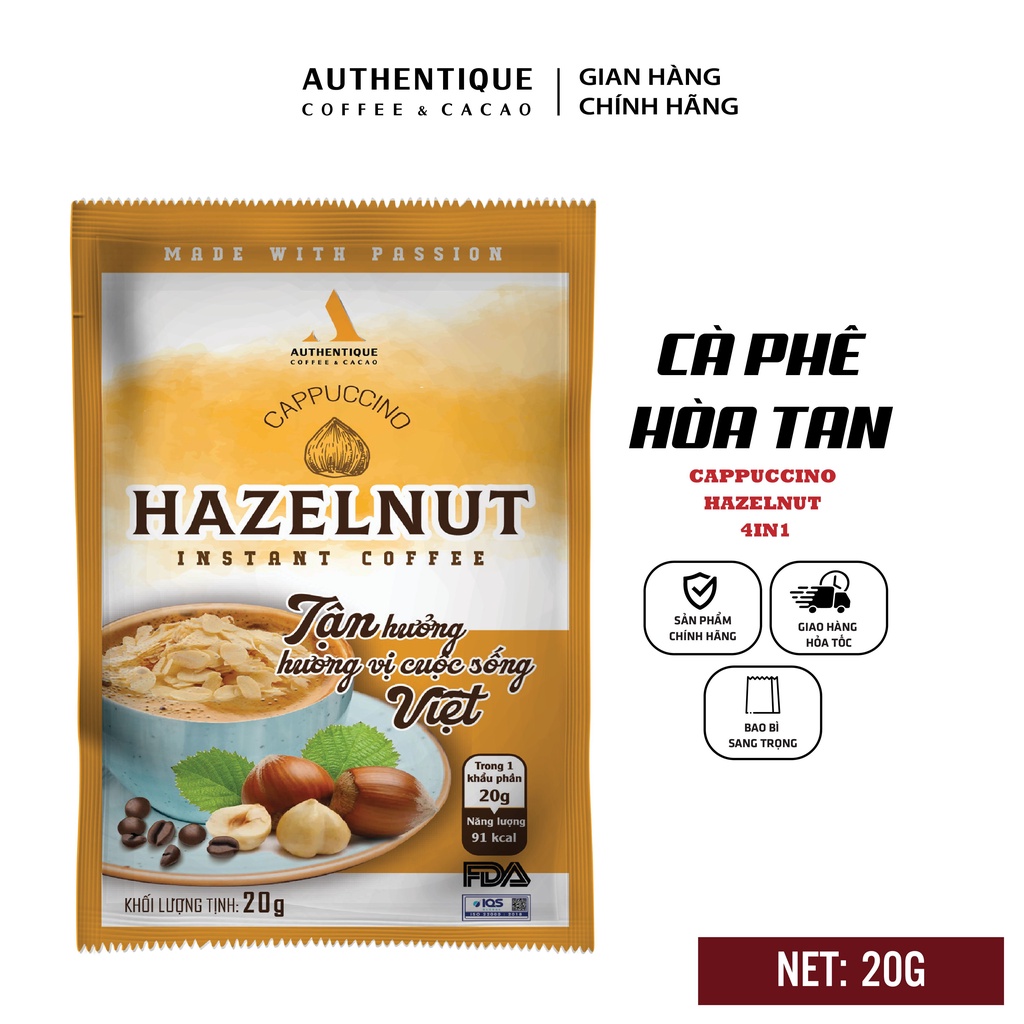 Cà phê hòa tan vị Hazelnut 20G - Cappuccino Hazelnut | Authentique Coffee