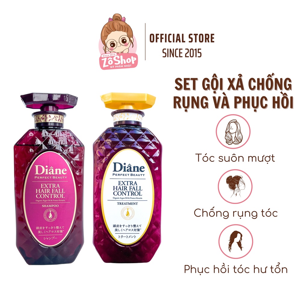 Set Gội Xả Diane Chống Gãy Rụng, Phục Hồi Tóc Hư Tổn - Moist Diane Extra Hair Fall Control Scalp Revitalizing