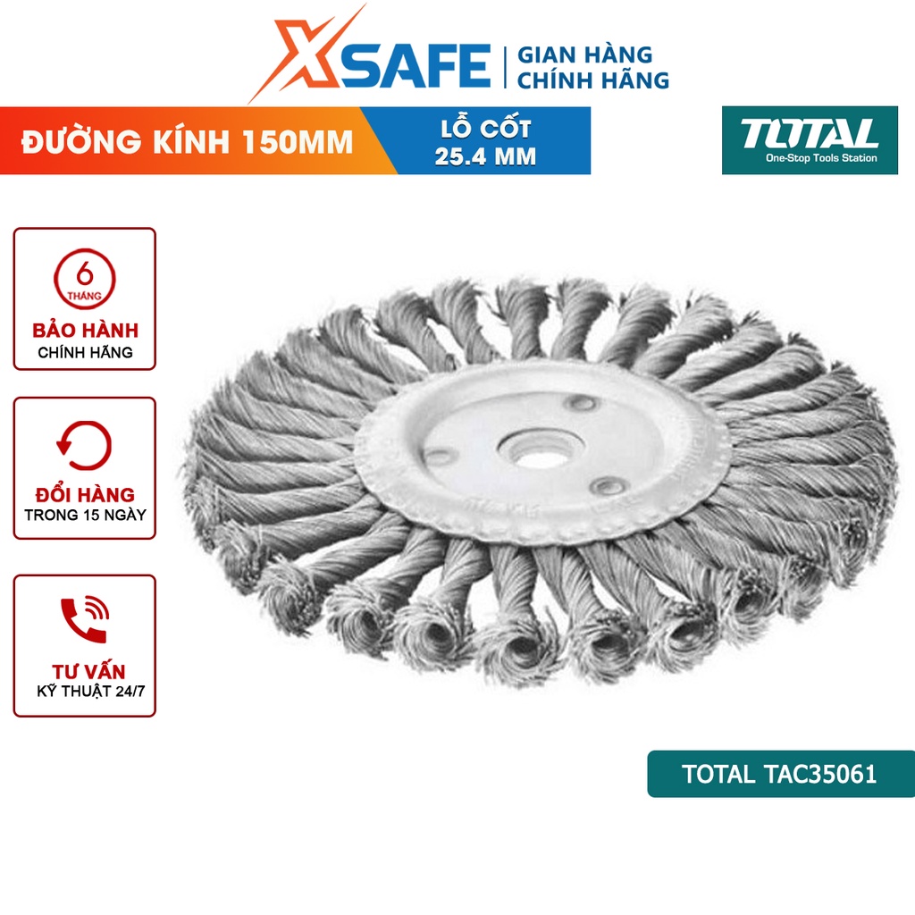 Bánh cước thép xoắn TOTAL TAC35061 Đường kính 150 mm, Lỗ cốt 25.4 mm, kèm theo vòng tròn sắt 22.2mm &amp; 16mm