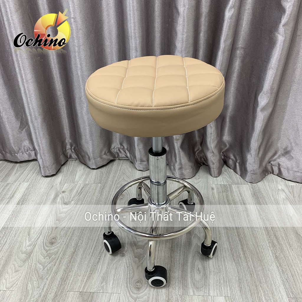 Ghế Xoay 360 Độ, Ghế Đôn Hơi Spa Mẫu Tròn múi sang chảnh Có Bánh Xe Nâng Hạ Cao Thấp Dùng Trong Spa Phun Xăm, Nối Mi