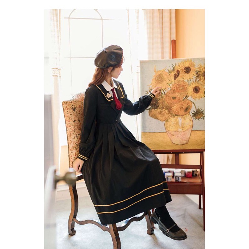 YAS0019 - Set áo váy JK liền thân đen dáng dài