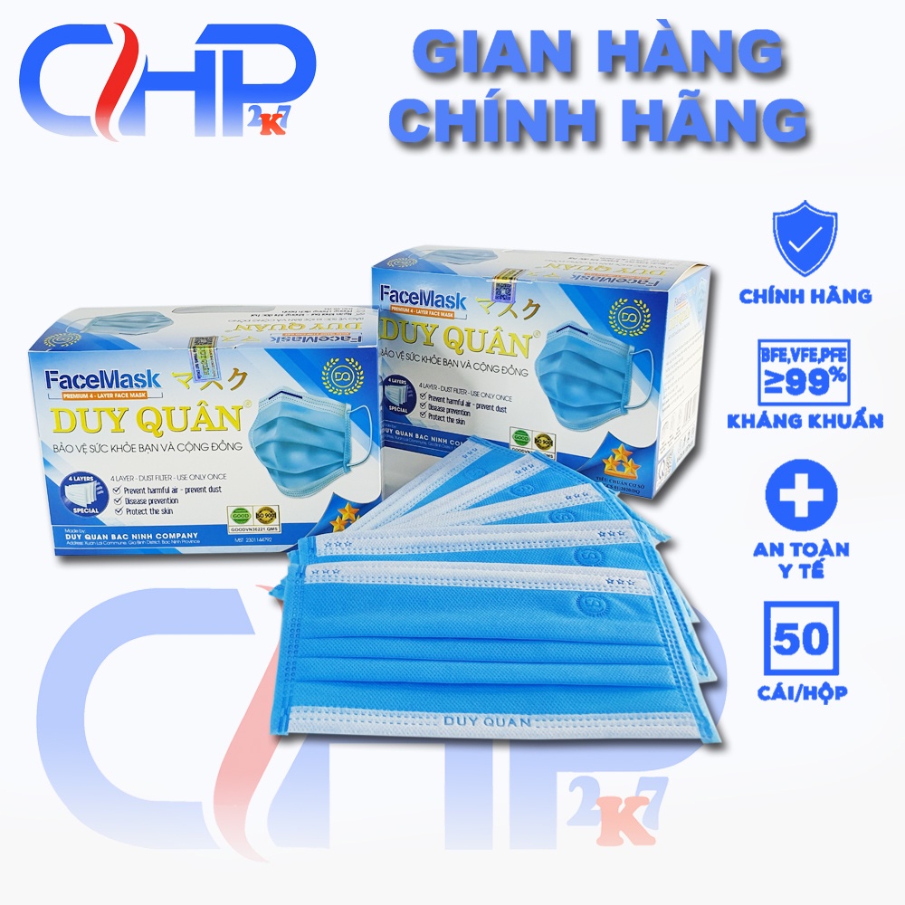 (Sỉ =Lẻ ) Hộp Khẩu trang y tế 4 lớp kháng khuẩn màu xanh 50 cái
