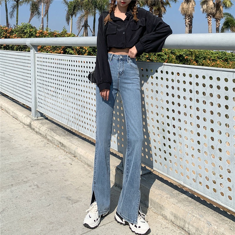 Quần Jean Đen Ống Rộng Xẻ Tà Lưng Cao Thời Trang Xuân Thu Dành Cho Nữ 2022