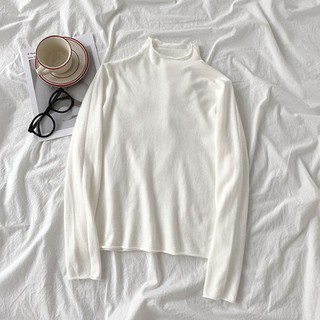 [Order]🌿 Áo len mỏng basic cổ cao 3p tay dài trơn nhiều màu ulzzang 🔥
