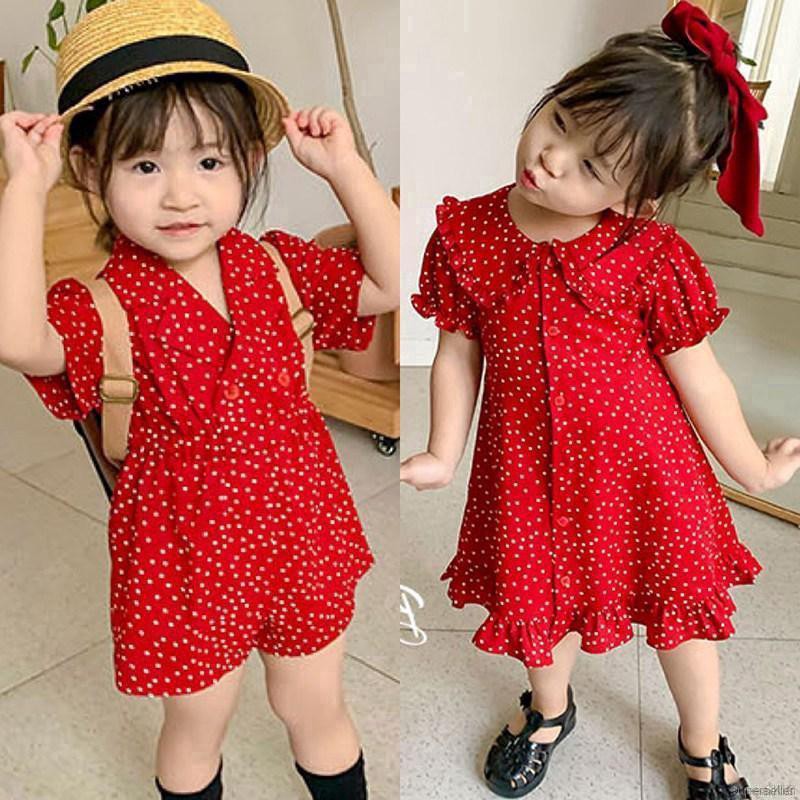 Jumpsuit lụa Ngắn Tay, Họa Tiết nhí Cho Bé Gái