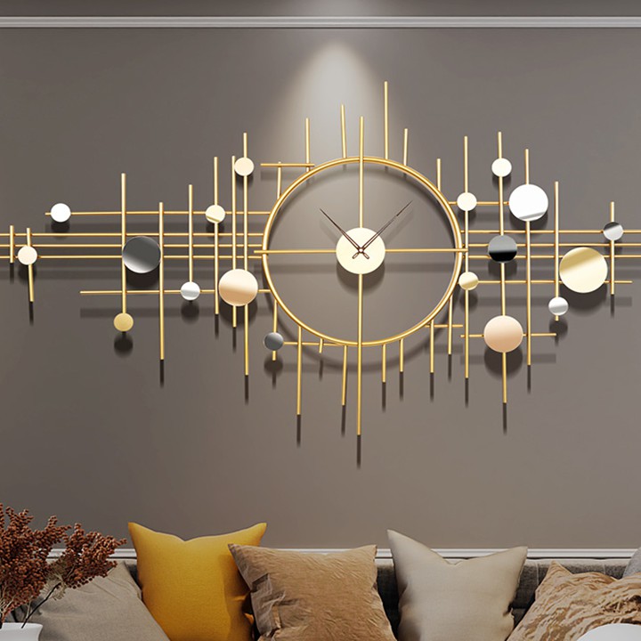 Đồng hồ phù điêu mạ vàng 1m75 trang trí phòng khách - Tranh sắt đồng hồ treo tường decor đẹp và quà biếu tặng tân gia