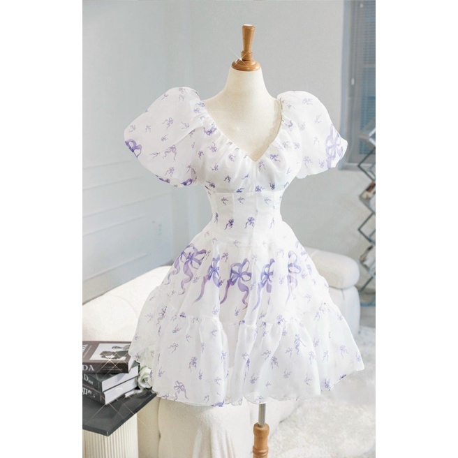 ĐẦM VOAN HOA TAY BÈO CỔ V THẮT EO DÁNG XÒE CÓ LÀM ANH SAY ĐẮM UP