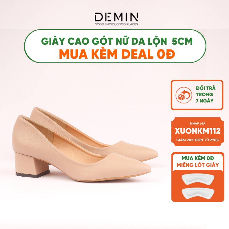 Giày cao gót nữ DEMIN giày cao gót êm chân đế vuông da lì 3cm - DCG135