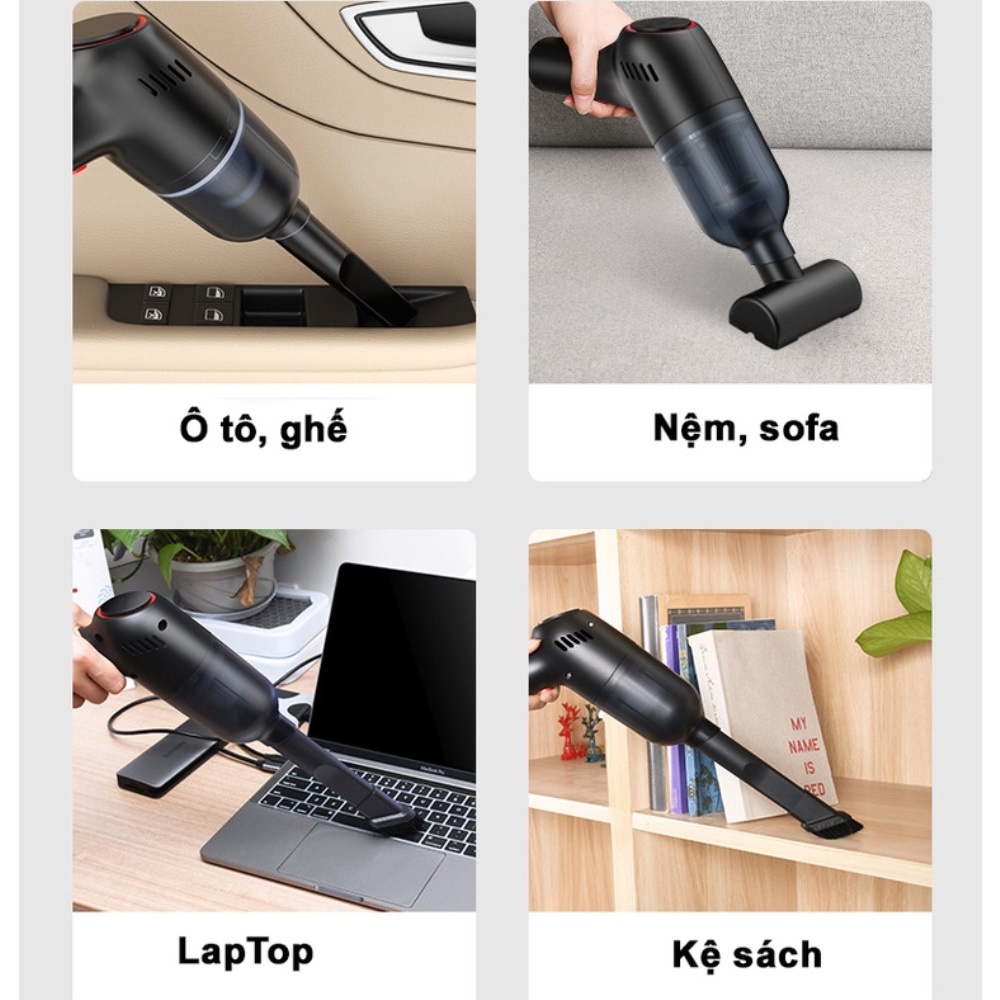 Máy Hút Bụi Mini Không Dây Cầm Tay Lực Hút 12000PA Công Suất Mạnh Mẽ Hút Bụi Giường Nệm Sofa Xe Ô Tô