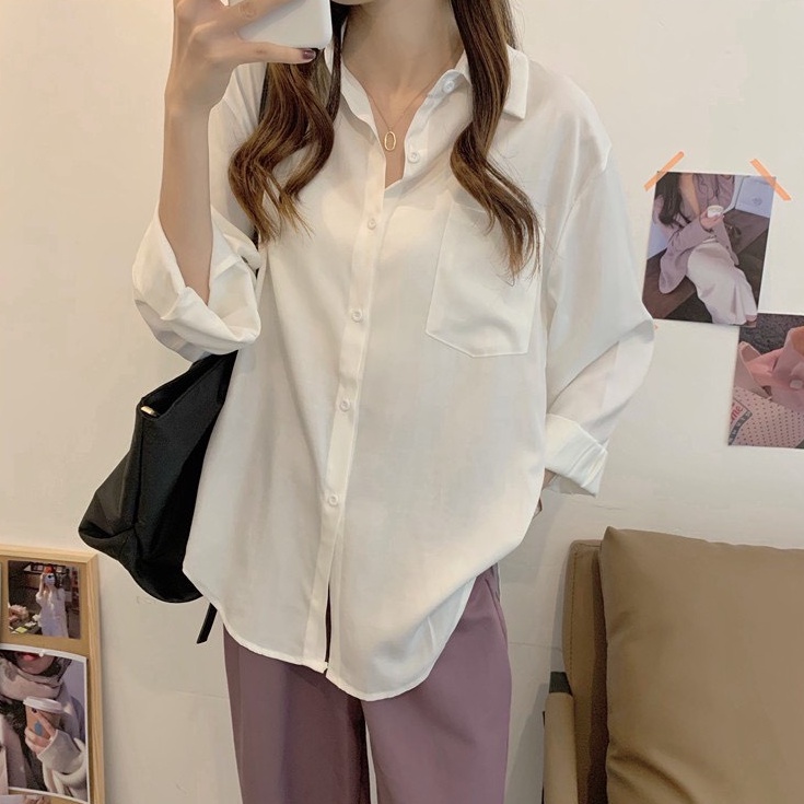 Áo sơ mi dài tay thô mềm 2 bên túi ngực