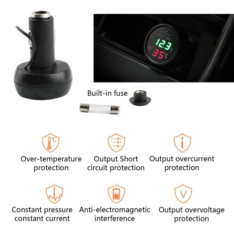 Vôn Kế LED Kỹ Thuật Số Có Cổng Sạc USB Cho Xe Hơi