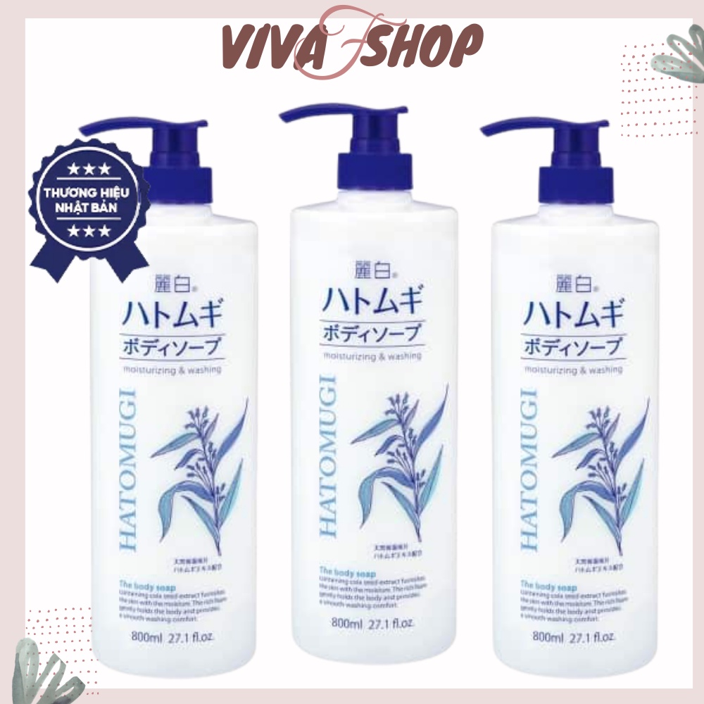 Sữa tắm ý dĩ Hatomugi Moisturizing & Washing The Body Soap (800ml) Nhật Bản |Sửa tắm trắng da nữ