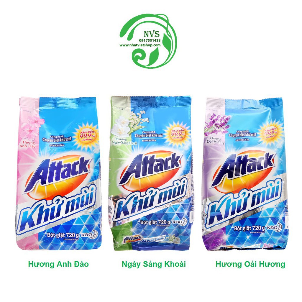 Bột giặt Attack Khử Mùi Hương Hoa 720g (Mẫu mới)