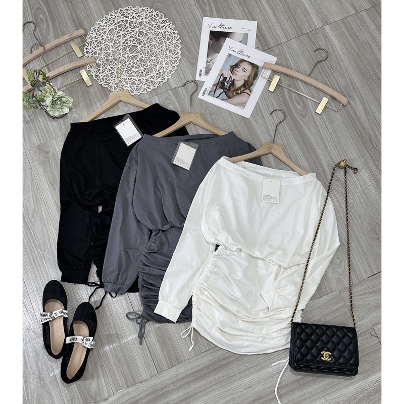 Váy Body Trễ Vai Nhún Đầm Ôm Body Rút Dây Hai Bên Phong Cách Thời Trang Nữ | BigBuy360 - bigbuy360.vn