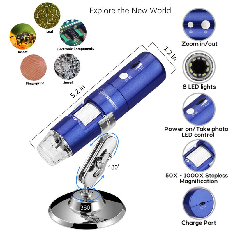 Wireless Wifi USB Digital Microscope Portable with 2MP,1080P HD,1000x Magnification and Mini Pocket Rechargeable Kids Microscope for iPhone/iPad/Android phone/Windows/Mac