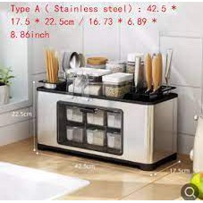 Kệ gia vị nhà bếp kèm giá dao, đũa, thìa inox 304 cao cấp1