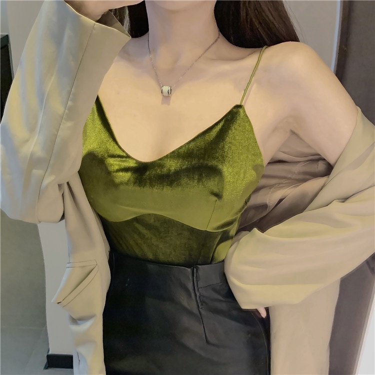 Áo Ống Vải Nhung Cổ Chữ V Thời Trang Mùa Thu Mới Cho Nữ