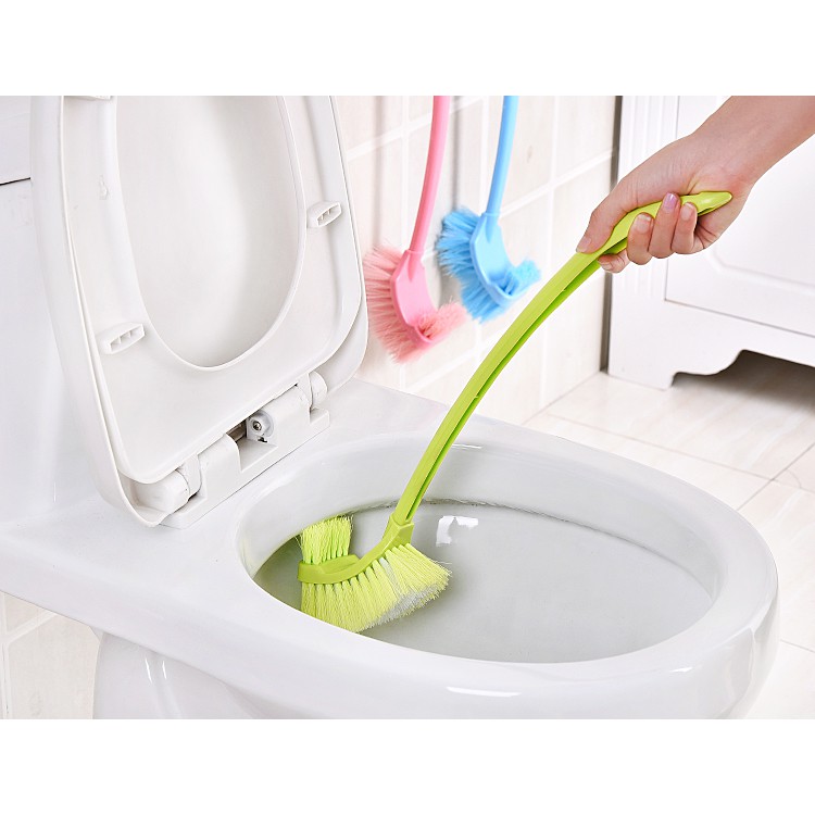 Chổi cọ nhà vệ sinh 2 đầu thông minh - bàn chải nhựa làm sạch hai mặt cong có tay cầm dài cọ toilet, đồ gia dụng FAMAHA