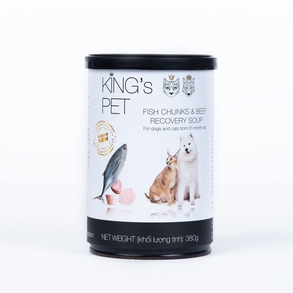 Súp Cá Sốt Bò King’s Pet Lon 380g - Thức Ăn Cho Chó Mèo Từ 01 Tháng Tuổi