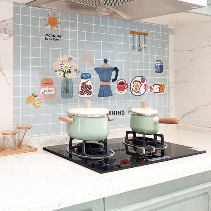 Giấy dán tường decal dán bếp chống dầu mỡ 3d chịu nhiệt ( Tranh dán bếp gia đình)