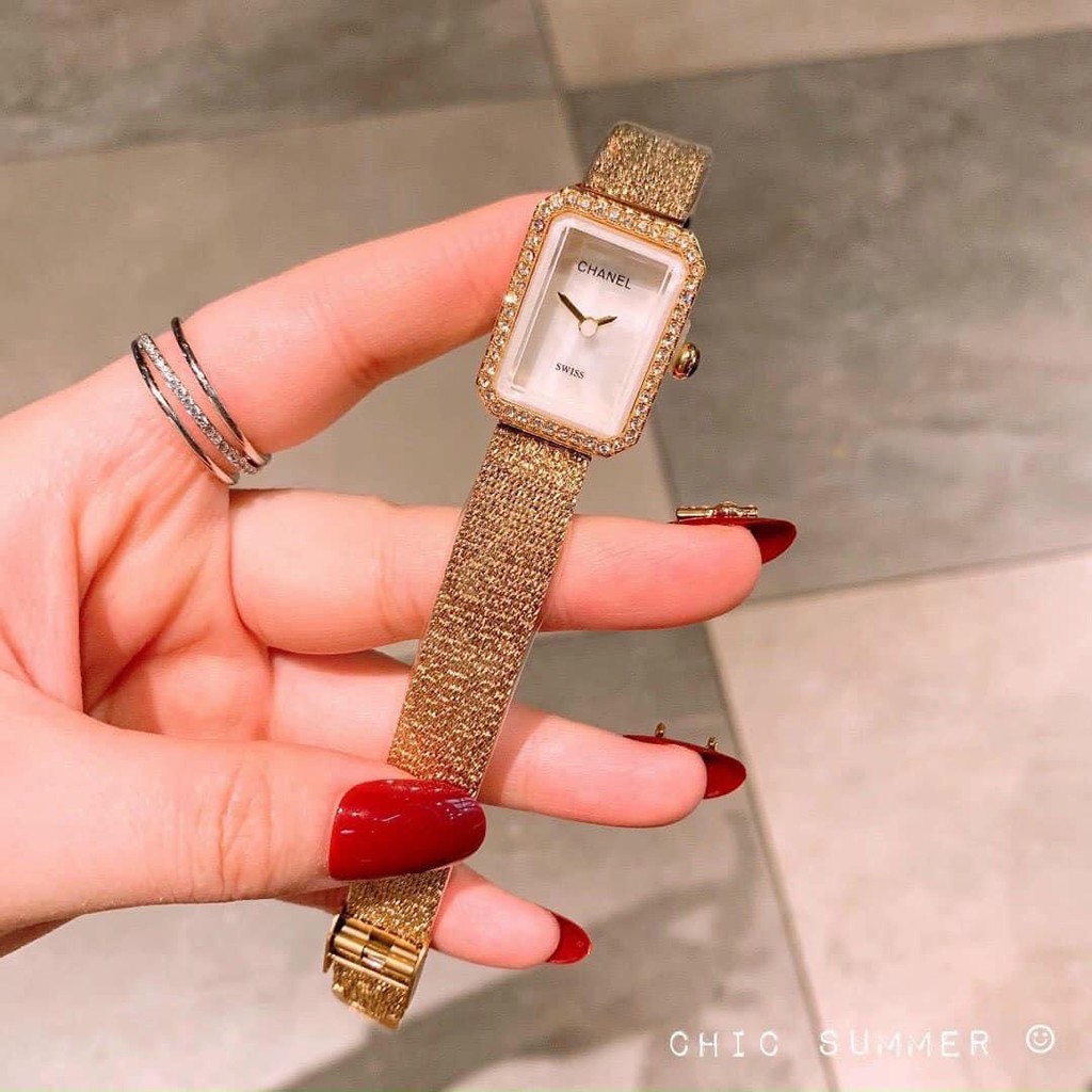 Đồng hồ nữ Chanel mặt vuông viền diman dây kim loại cao cấp - Bảo hành 12 tháng | BigBuy360 - bigbuy360.vn
