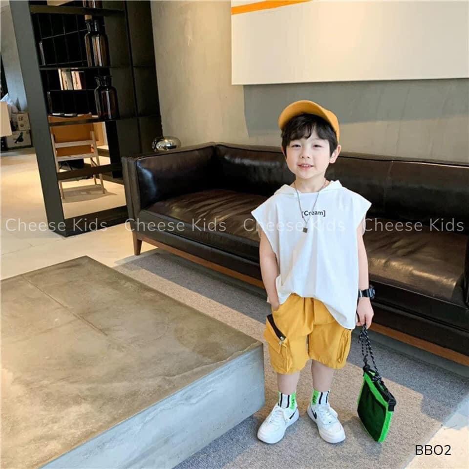 Áo thun bé trai , áo ba lỗ có mũ cho bé cheesekids 11 đến 21 kg